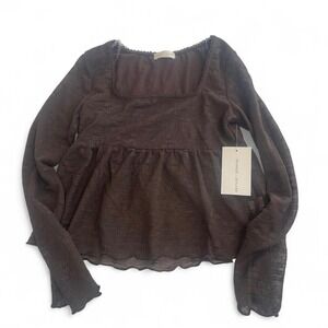 Brown sheer long sleeve blouse
